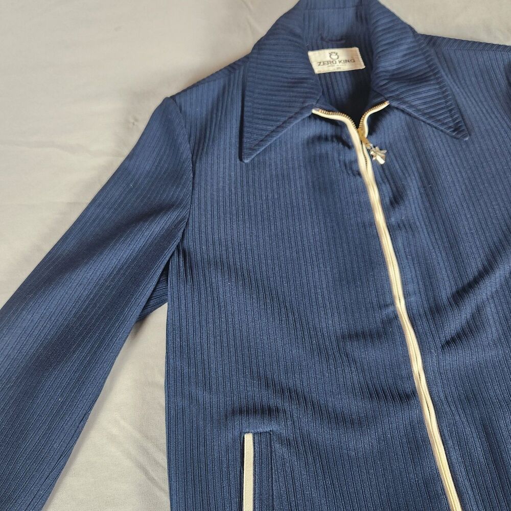 Vintage Zero King Ribbed Jacket Mens 38 Blue Full Zip Made USA Mod Scooter - Picture 2 of 14